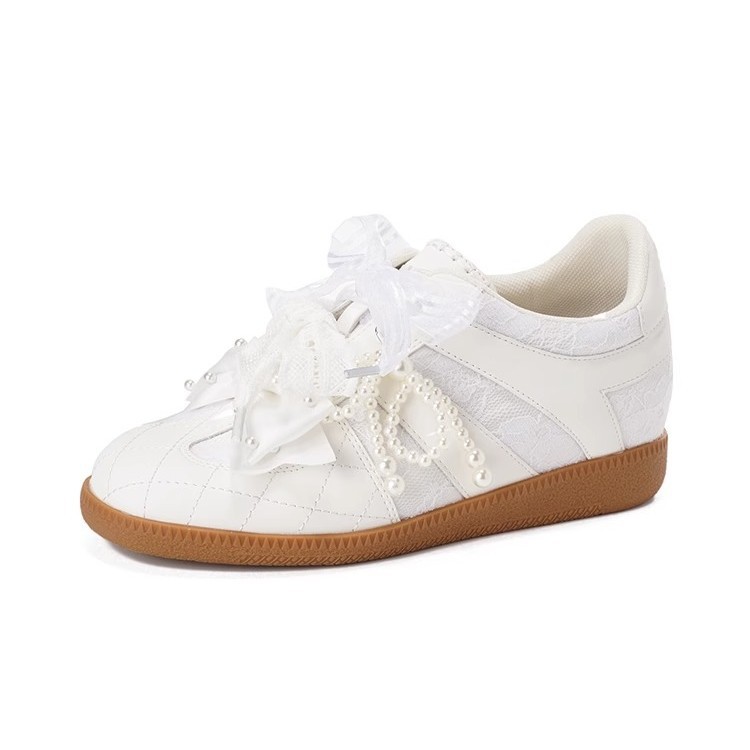 Leather retro GAT shoes platform with bow