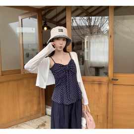 2025秋装新款胖mm大码女波点蝴蝶结抹胸吊带针织开衫套装女装涤纶