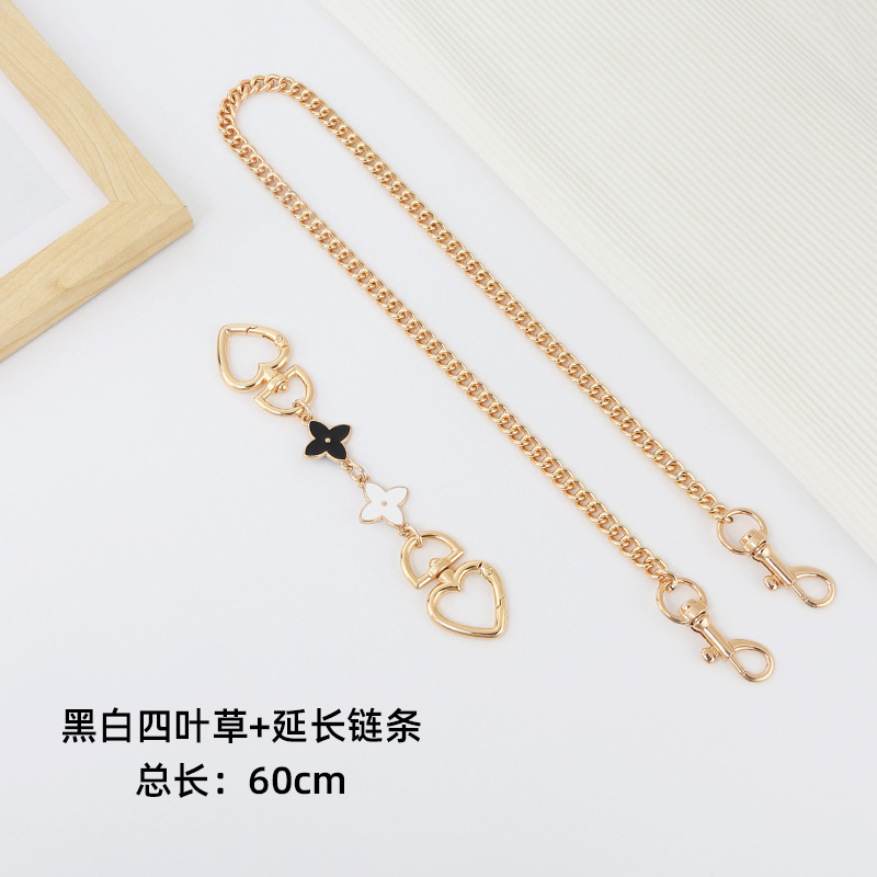 스트레이트 골드 패키지 [블랙 + 화이트 네잎 클로버 + 체인 총 길이 60CM]