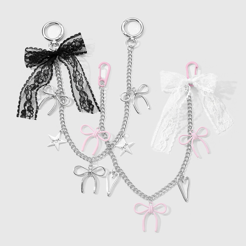 New Y2K Stylish Sweet and High-Looking Silver Chain Bow Heart Star Lace Bow DIY Bag Pendant