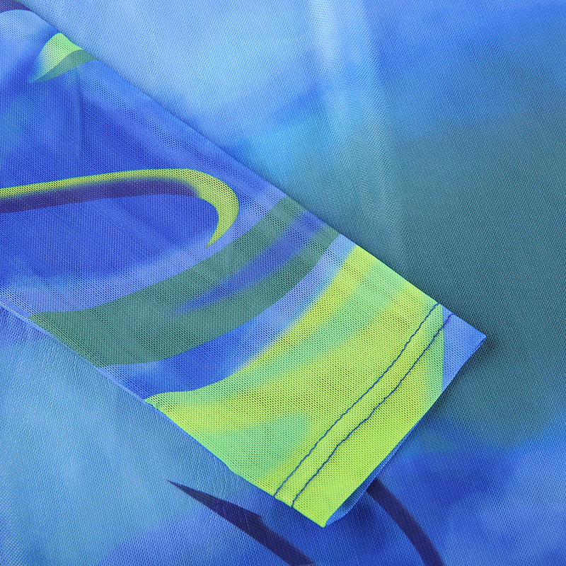Open Back Hollow Waist Tie-Dye Printed Mesh See-Through Sheath Dress NSKAJ109676