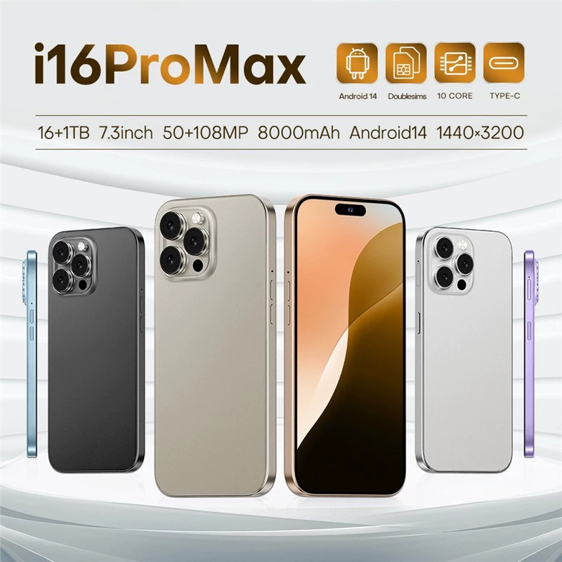 Мобильный телефон i16ProMax, 6,6 дюйма, 16 ГБ + 1 ТБ, 8000 мА·ч, Android 14