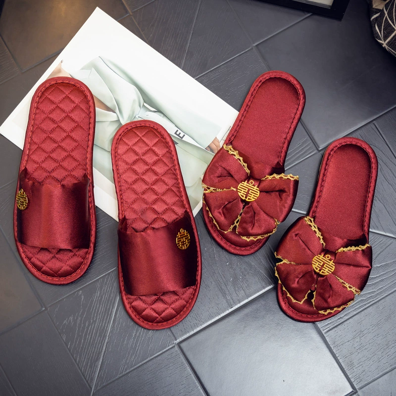 Свадебные тапочки Праздничные большие красные домашние свадебные туфли Новые Свадебные сопровождения пар Высококачественные Свадебные товары Легкие роскошные женские