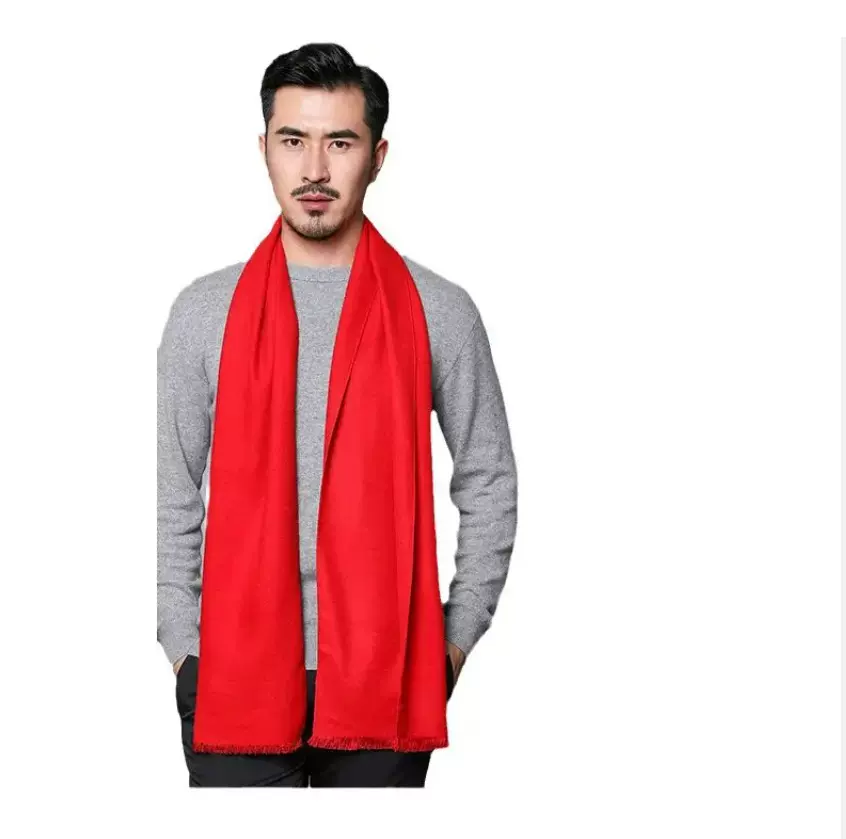 仿羊绒大红色围巾秋冬季中国红批发logo庆典年会本命年长披肩两用