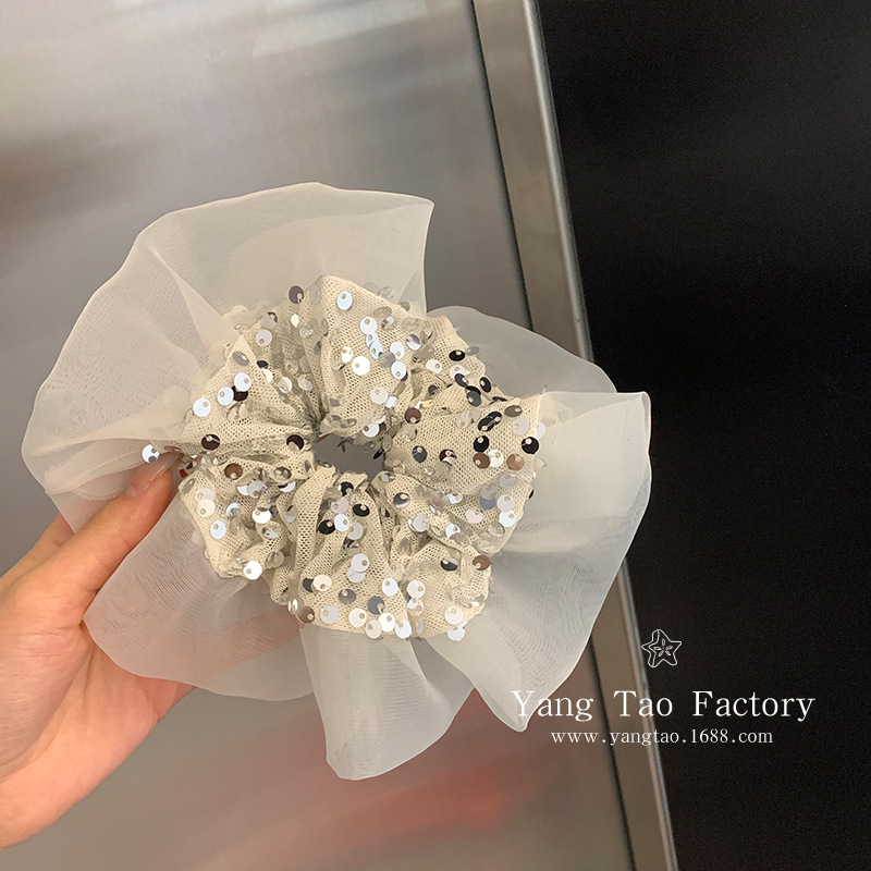 Atmosférico lentejuelas de terciopelo lentejuelas de intestino grueso lazo para el cabello femenino 2025 nuevo estilo corbata cuerda de cabeza de cola de caballo súper brillante lazo para el cabello todo-fósforo accesorios para el cabello