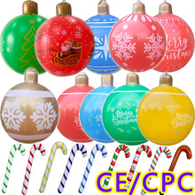 pvc充气拐杖圣诞老人拐杖批发新款充气圣诞球圣诞装饰灯笼球