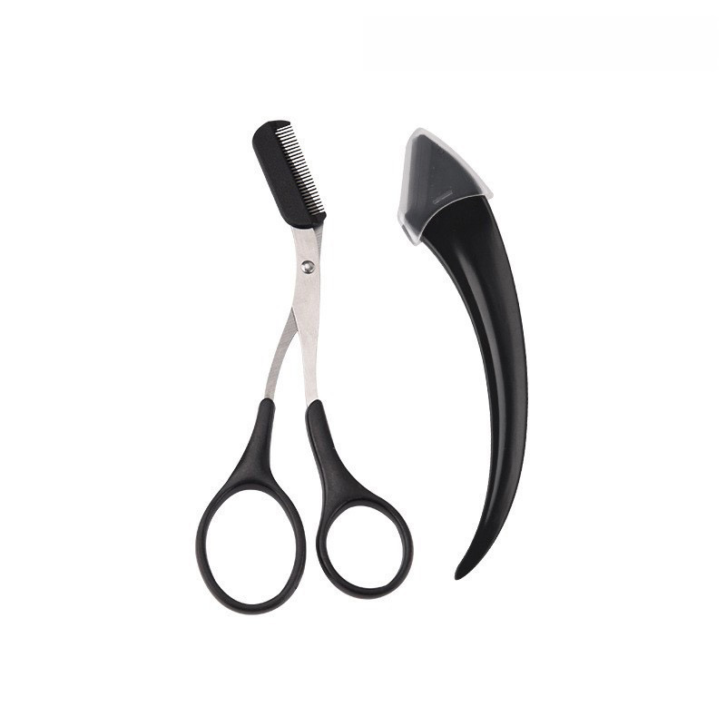 검은색 초승달 모양의 눈썹 트리머 1개 + 빗이 달린 눈썹 가위(진주 가방)