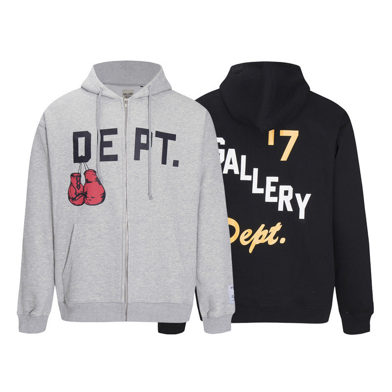 Gallery Dept Boxing Gloves Letter Print American Retro High Street Loose Zipper Hooded Sweatshirt Jacket