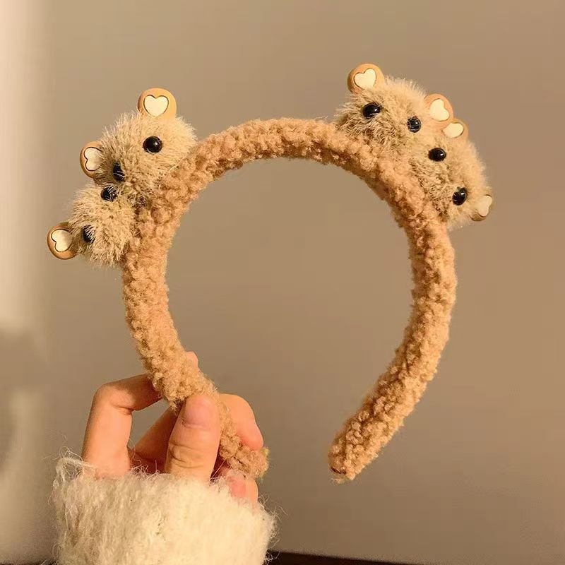 Linda diadema de oso de amor tridimensional, diadema de felpa de dibujos animados de celebridades de Internet, diadema de lavado de cara, accesorios para el cabello de todo fósforo de celebridades de Internet al por mayor