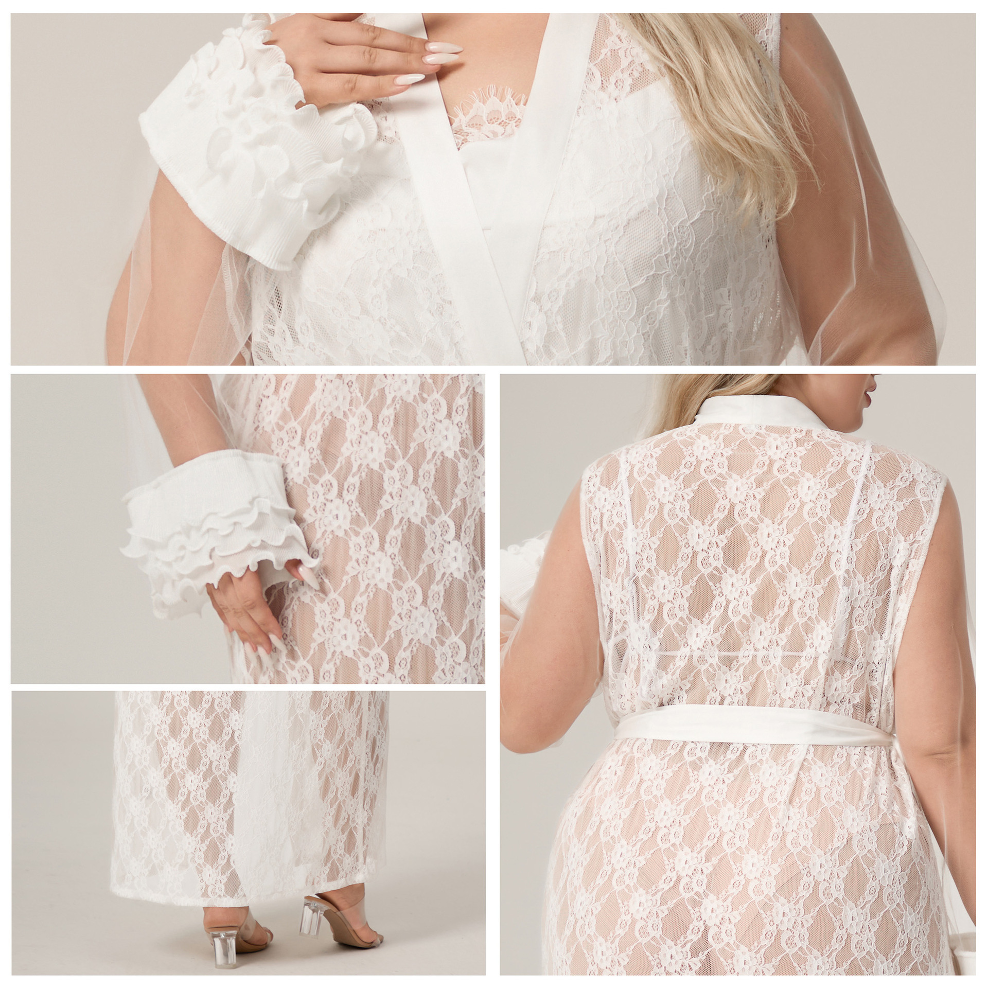 Yaoting seda de hielo de tamaño grande para damas pijamas largos de encaje sueltos ropa de baño larga ropa de hogar WP5014