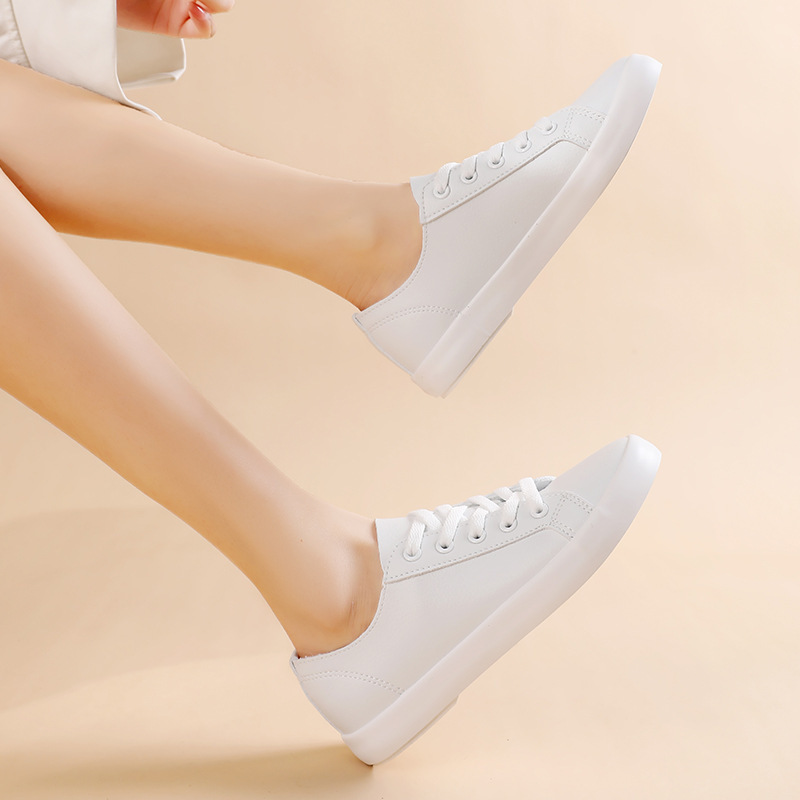 Yuanbu Four Seasons Leather White Shoes Microfiber Breathable Casual Shoes Korean Style Easiest for Match Lace-Up Flat Shoes Couple Shoes 5936