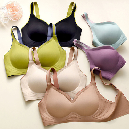 Contrast color gradient jelly strip seamless underwear for women with small breasts push-up latex adjustable rimless sports bra