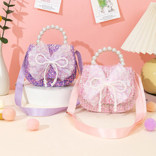 韩款儿童包包可爱女童斜挎包蝴蝶结珍珠手提包亮片水晶贴片