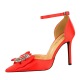 9863-H32 Korean hollow high heeled shoes with pointed silk satin rhinestone buckle and bow tie, with sandals and high heels for women