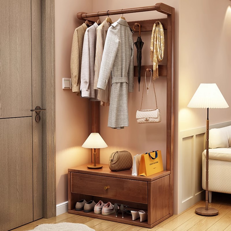 원목 코트 랙, 바닥에서 천장까지, 거실 입구, 신발 교환 의자, 옷걸이, 침실 입구 옷 수납 랙