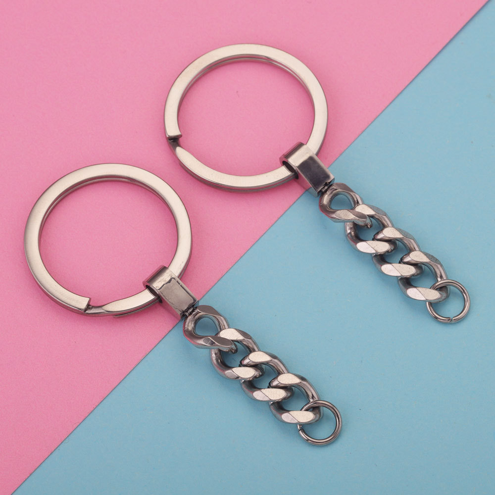 llavero con cadena de molienda de acero inoxidable 30mm anillo pulido fino llavero con apertura de anillo plano con accesorios de joyería
