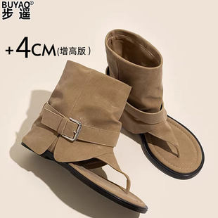 Small 4cm height-increasing sandals, fashionable hot girl style short trouser boots, thong sandals, herringbone Roman women's shoes