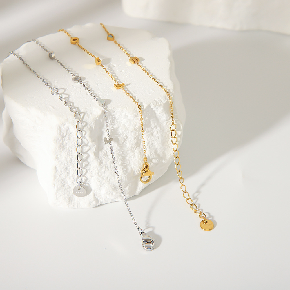 Tobillera LOVE de estilo japonés y coreano con incrustaciones de circón de acero inoxidable, diseño de personalidad de moda versátil, sentido avanzado