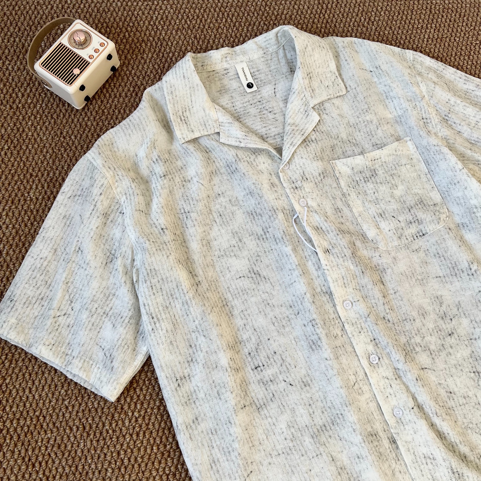 Herren Hemd Mit Cuban Kragen Tie Dye Design Locker Casual_voghion.com