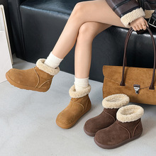 牛皮复古2025冬季新款短筒靴女加绒雪地靴保暖大棉鞋厚底毛毛靴子