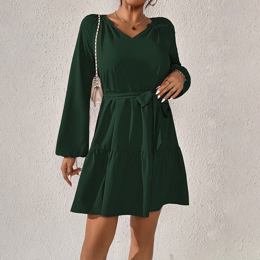 Women Clothing Spring/Summer Loose Casual Waist Tight Long Sleeve Ruffled Dress 5 Women Clothing Spring/Summer Loose Casual Waist Tight Long Sleeve Ruffled Dress