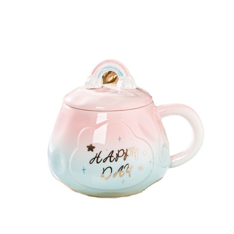 Taza de gradiente de alto aspecto Taza de cerámica creativa con tapa taza de agua de oficina taza de desayuno de leche de café de pareja