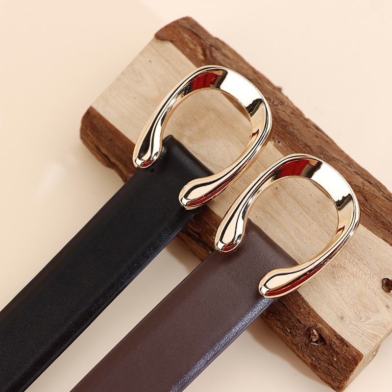 2023 New Belt Women's Light Luxury High Grade C Buckle Leather Head Layer Cowhide Versatile Belt Decoration Suit Denim_voghion.com