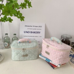 25252 Small fresh macaron plaid cosmetic bag cotton large capacity portable storage bag toiletry bag for women