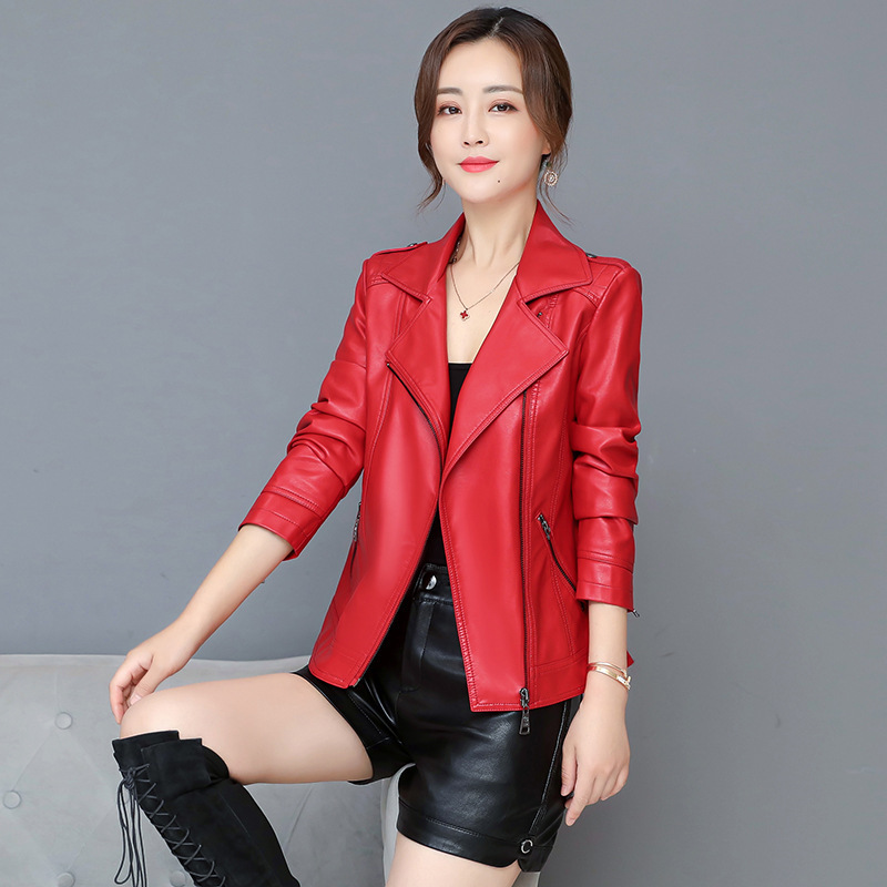 2025 Spring and Autumn New Korean Style Haining Small Leather Jacket Women's Short Slim Fit Motorcycle Large Size Leather Jacket