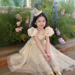 女の子の夏服のワンピース2024の新型の子供の蓬蓬蓬紗の王女のスカートの洋風の女の子の夏のスカートの夏