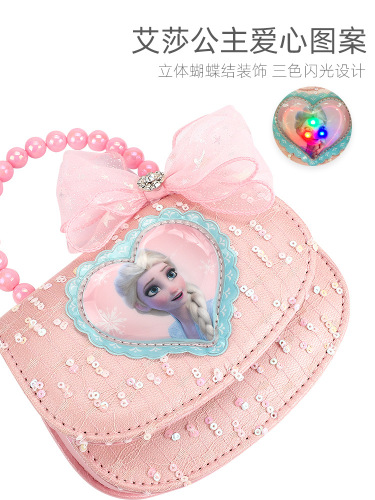 Disney children's light-up bag little girl cross-body shoulder bag Frozen Elsa flash light handbag