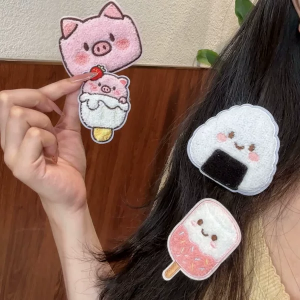 Cute Pig Head Rice Ball Ice Cream Magic Sticker Super Adorable Cartoon Bangs Sticker for Girls' Side Hair Styling Tool