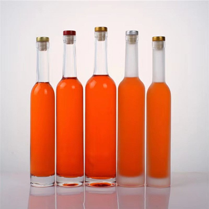 网红果酒玻璃瓶 透明冰酒瓶饮料瓶蒙砂竖纹空酒瓶 白酒瓶