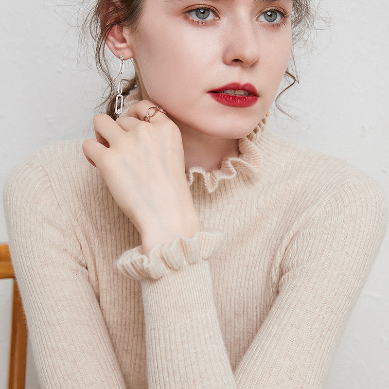 Autumn New Half-turtleneck Auricularia Neck Sweater Women's Lotus Collar Auricularia Lace Sleeve Base Shirt Slim-fit Inner Knit Sweater