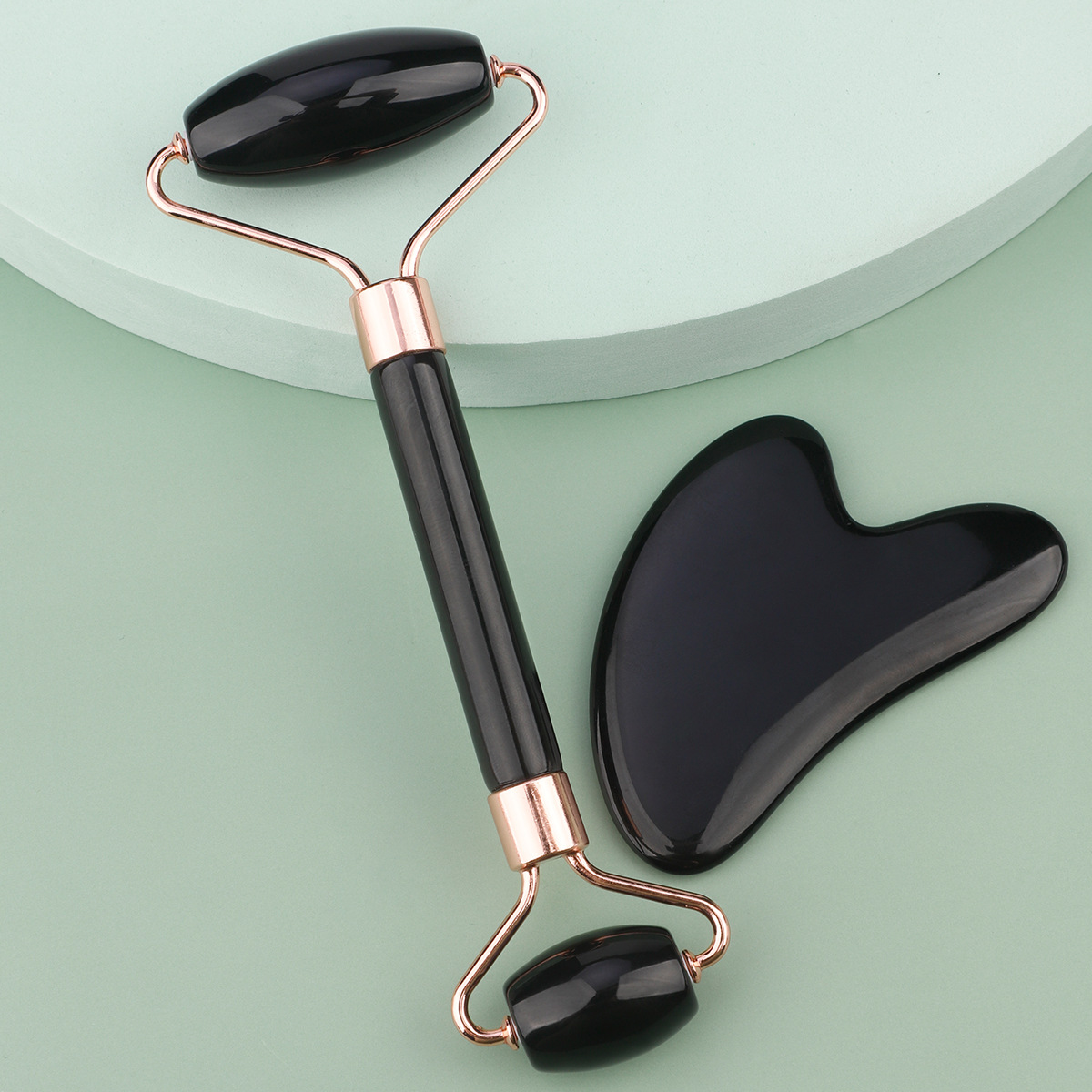 Rodillo de jade de imitación de doble cabeza, masajeador de tabla gua sha, bastón de masaje facial de fisioterapia, dispositivo de belleza de resina engrosada, transfronterizo