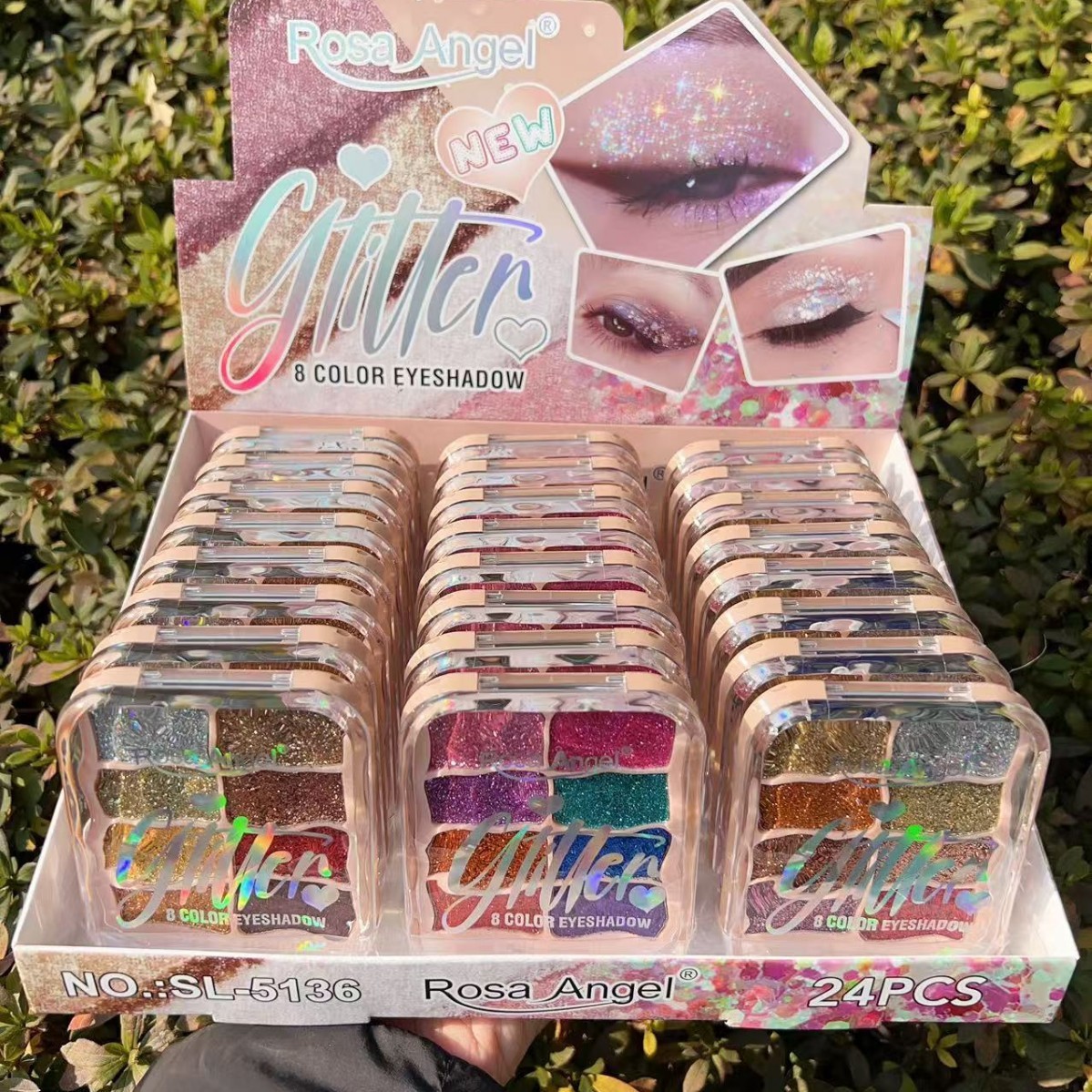 RosaAngel nuevos productos de comercio exterior transfronterizo 12 colores multicolor amor polvo de cebolla dorada full sequins sombra de ojos plato maquillaje al por mayor image 6
