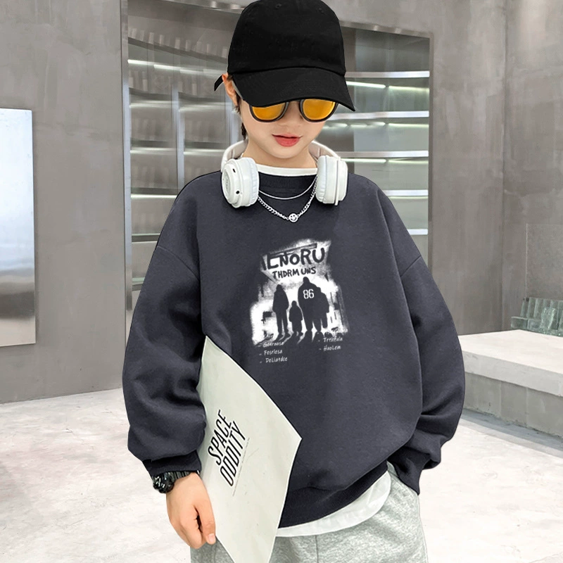 Весна и осень-зима Одежда 2023 новый Детский свитер модная куртка-нешапка, крутая утолщенная одежда для иностранного мальчика на флисовой подкладке