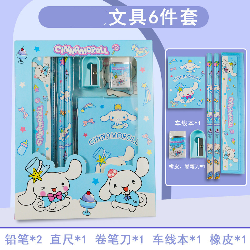 Juego de papelería para niños de Navidad Juego de seis piezas de dibujos animados Regalo de graduación Regalo para estudiantes de primaria Premio Juego de lápices al por mayor