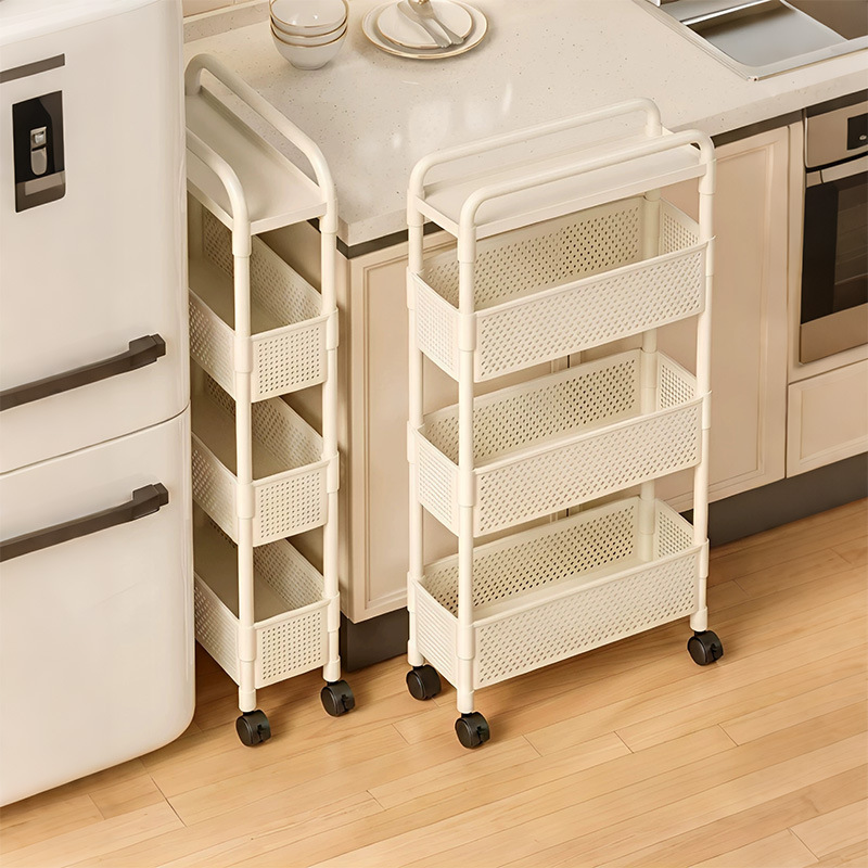 Kitchen gap storage rack, floor-standing bathroom narrow gap refrigerator side pull-out cabinet, fruit and vegetable gap storage cabinet, small cart