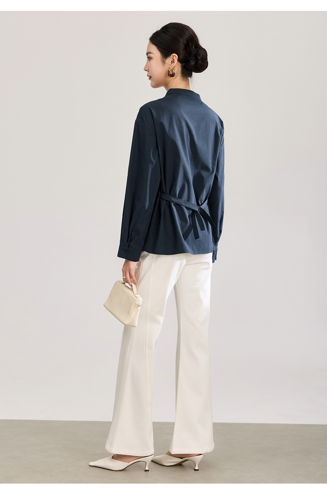 Áo sơ mi nữ dài tay chất lụa tencel phối xoắn thanh lịch — xanh lam chi tiết 17