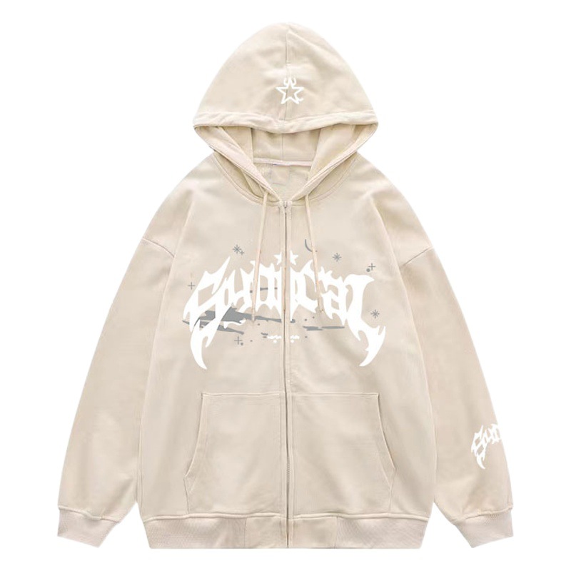 2023 nuevo americano retro cremallera suéter gótico carta estrella imprimir HOODIE moda chaqueta casual de los hombres