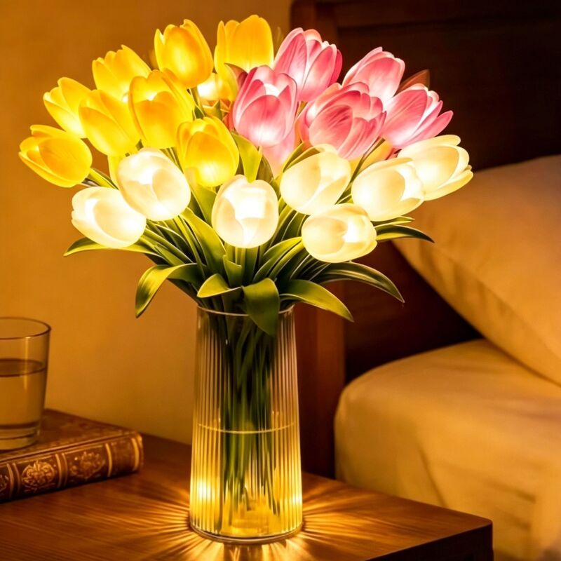 Tulip Led Night Light, Artificial Flower, Bedroom Atmosphere Light, Bouquet, Handmade DIY Ornament, Small Table Lamp, Decorative Night Light