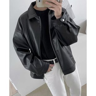 Leather Jacket Men's High-end Autumn and Winter Vintage Jacket Trendy Brand Korean Style Loose Loose Biker Jacket with Lapel