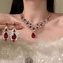 时尚精致水滴吊坠锁骨短项链耳环首饰套装女新娘礼服宴会网红饰品