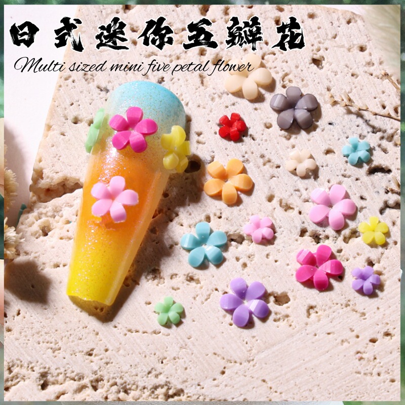 Large Packaging Mini Five-Petal Pollen White Nail Art Accessories Mixed Size Resin Flower Nail Accessories Wholesale
