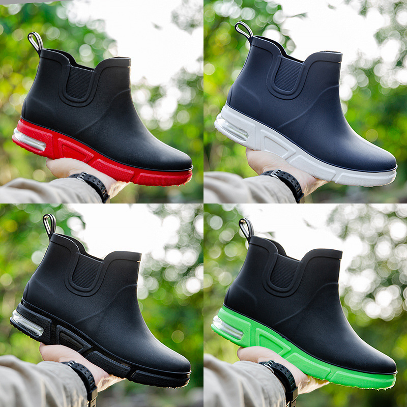 Botas de lluvia antideslizantes a juego de color de moda para hombres cortas resistentes al desgaste impermeables Botas de lluvia bajas cocina lavado de coches pesca trabajo cubierta de goma zapatos