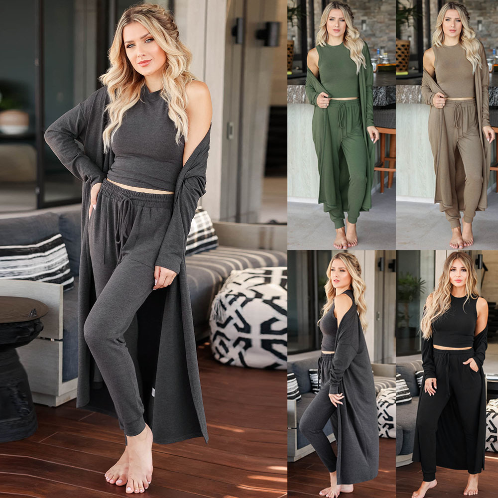 2024 Autumn and Winter Cross-border Casual Fashion Knitted Three-piece Set Women's Slim-fit Elegant Vest Trousers Sports suit Pants