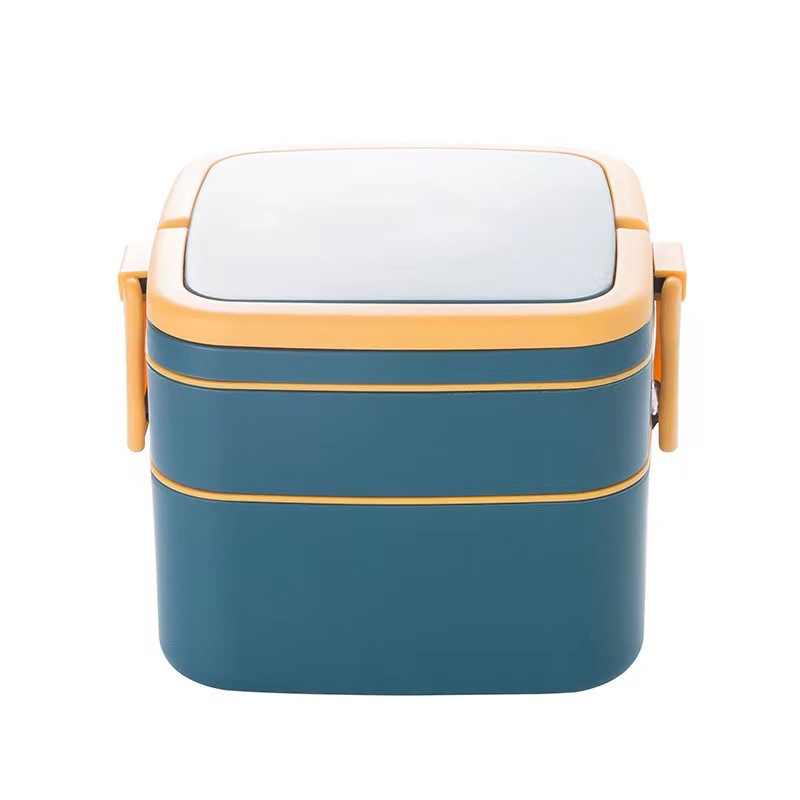 Customizado transfronterizo nuevo multifuncional caja de almuerzo plástico portátil aislamiento de doble capa fresca caja de almuerzo de microondas