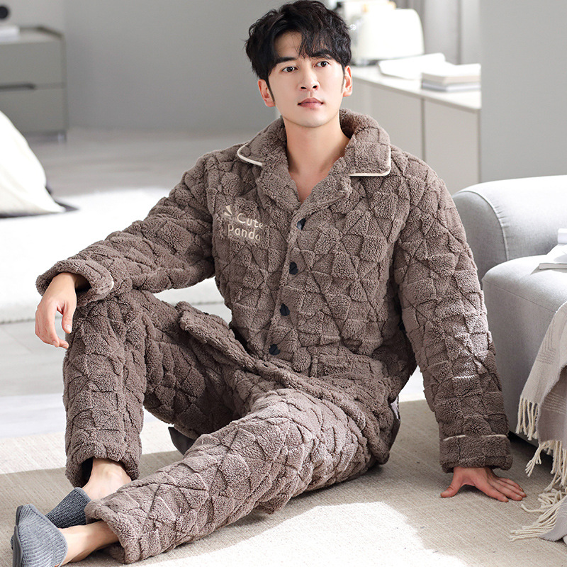 Pijamas para hombres otoño y invierno 2024 nuevo vello grueso chaqueta de algodón de mediana edad papá grande conjunto de ropa de hogar