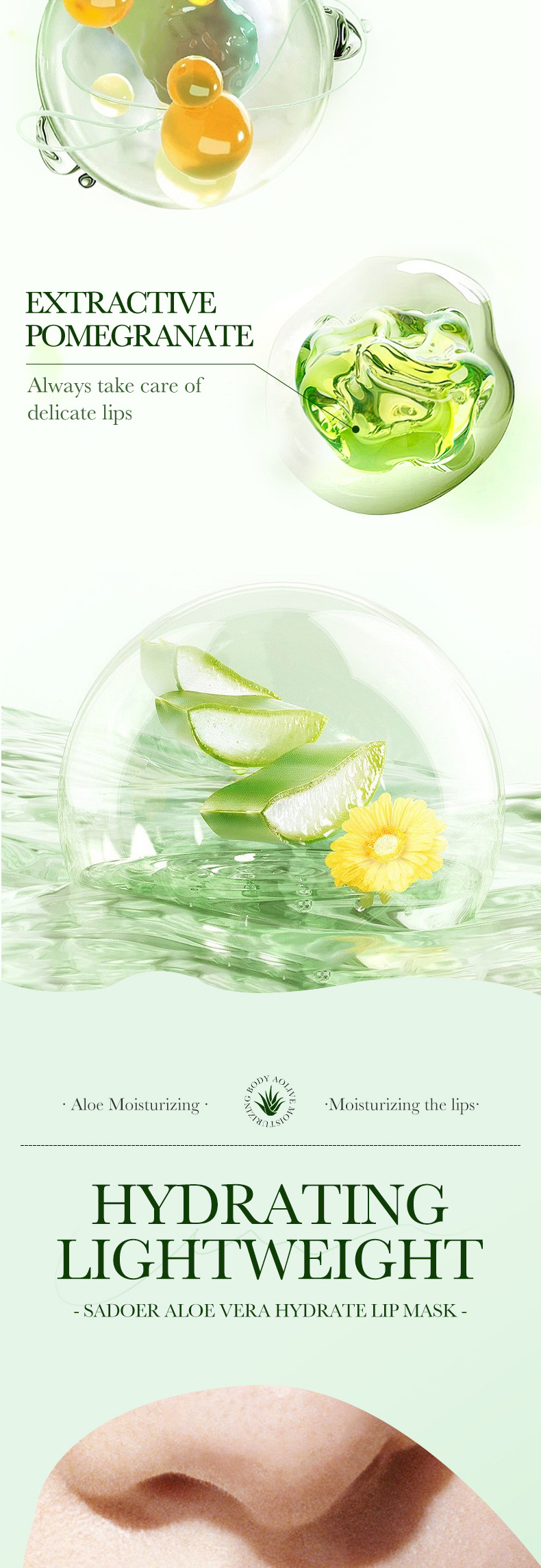 SADOER Aloe Vera Moisturizing Nourishing Lip Mask for Preventing Dry and Cracking_voghion.com